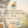 Misverstand Yoga Retreat 2026 poster showing women doing yoga on a lawn at a luxury lodge in Vredefort Dome.